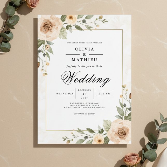 Invitation Soft Peach Foliage Accent Wedding (Créateur téléchargé)