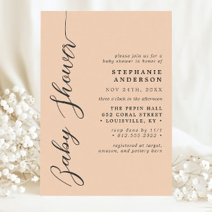 Invitation Soft Peach Simple Modern Script Baby shower
