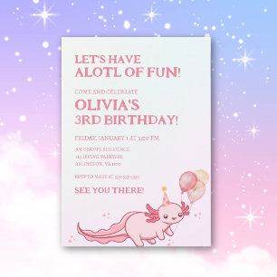 Invitation Soft Pink Axolotl thème Anniversaire de enfant amu