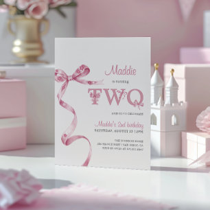 Invitation Soft Pink Bow deuxième fille anniversaire