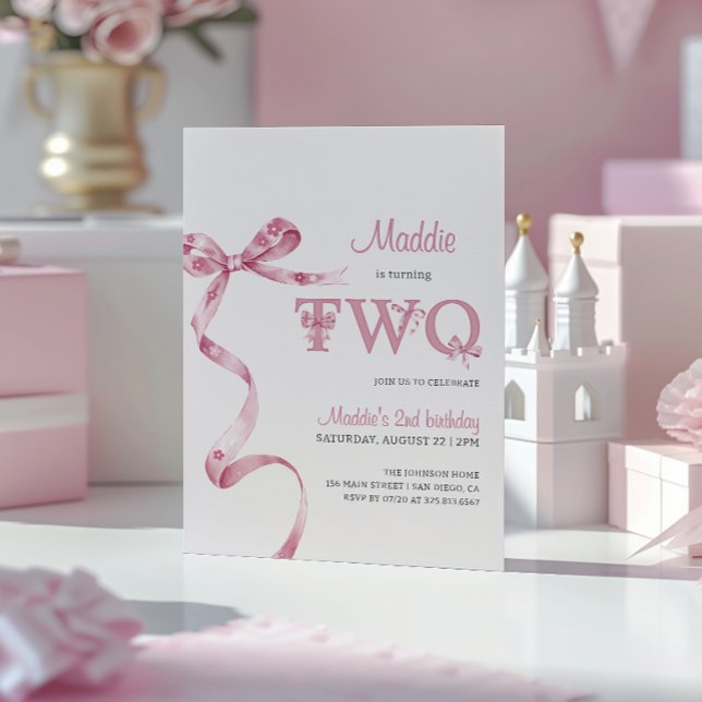 Invitation Soft Pink Bow deuxième fille anniversaire (Créateur téléchargé)