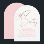 Invitation Soft Pink Bow Elegant Romantic Chic 60th Birthday<br><div class="desc">Celebrate a meaningful milestone in the most elegant way with this Sixty birthday invitation, designed to feel soft, graceful, and beautifully timeless. Featuring flowing gold calligraphy paired with a delicate blush pink watercolor bow accent, this invitation blends classic sophistication with a warm, feminine touch. The arched shape adds a modern,...</div>