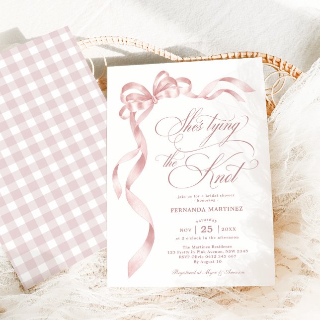 Invitation Soft Pink Bow Elle noue la Fête des mariées de noe (Créateur téléchargé)