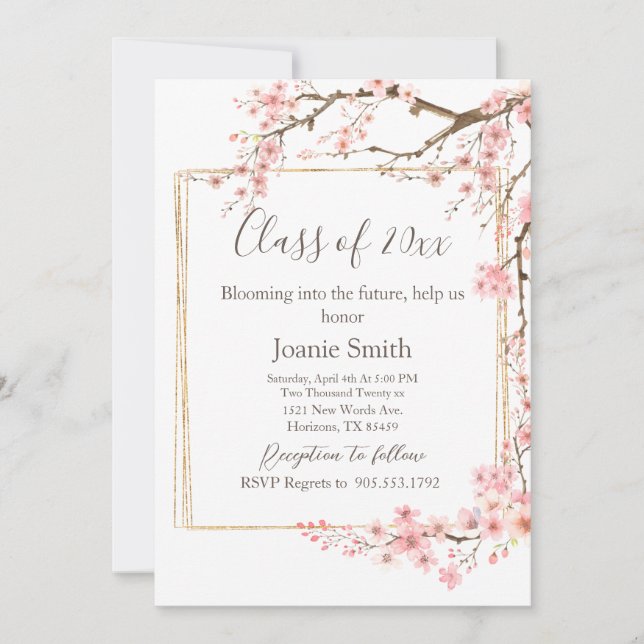 Invitation Soft Pink Cherry Blossom Graduation (Devant)