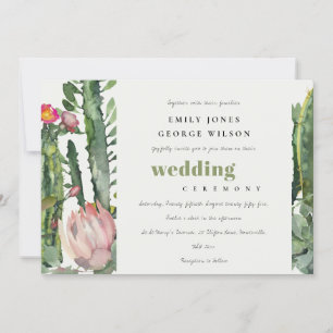 INVITATION SOFT PINK FLORAL DESERT CACTI WATERCOLOR MARIAGE