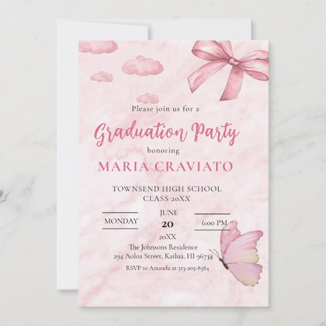 Invitation Soft Pink Marble Graduation Party (Devant)