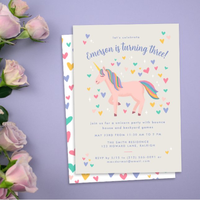 Invitation Soft Pink Pastel Rainbow Unicorn fête d'anniversai (Créateur téléchargé)