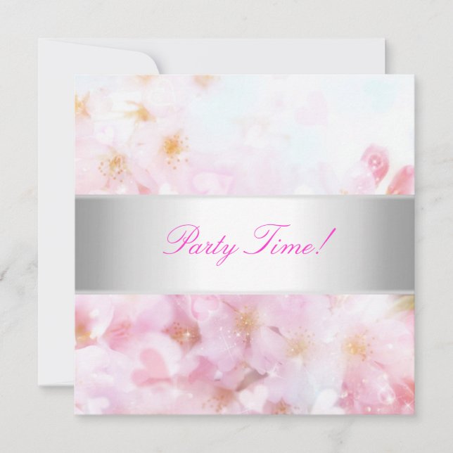 Invitation Soft Pink & White Flowers Party (Devant)
