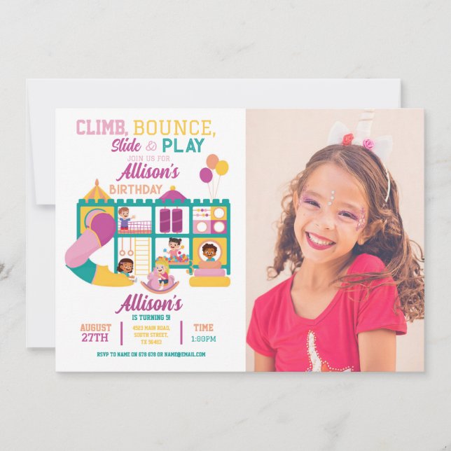 Invitation Soft Play Bounce Birthday Girls Party Photo (Devant)