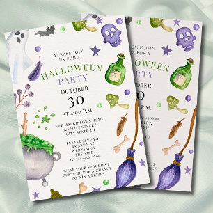 Invitation Soft Purple et Green Watercolor Halloween Party