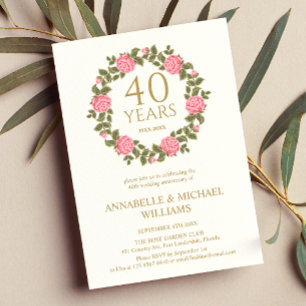 Invitation SOFT ROSE GARLAND RUBY ANNIVERSAIRE 40e Mariage
