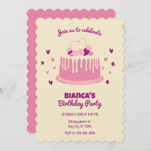 Invitation Soft Rose mignon gâteau d'anniversaire