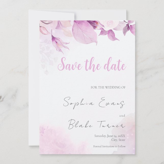 Invitation Soft rose moderne Boho Floral Feuilles Sauvez la d (Devant)