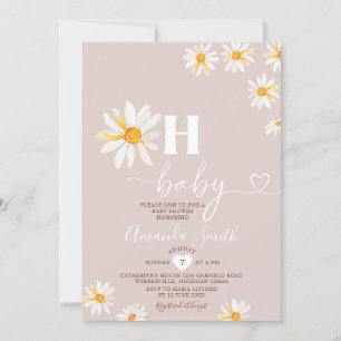 Invitation Soft Rose Oh Baby Daisy Fleurs Boho Baby shower