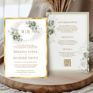 Invitation Soft Sage Vert Floral Or tout en un Mariage