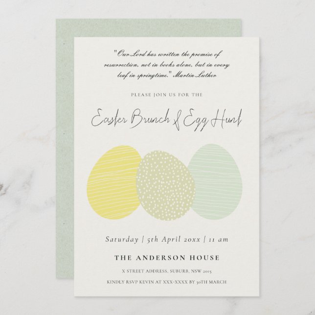 INVITATION SOFT SUBTLE PASTEL EASTER EGGS BRUNCH & EGG HUNT (Devant / Derrière)