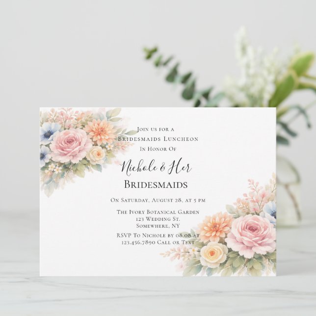 Invitation Soft Watercolor Floral Bridesmaids Luncheon (Debout devant)