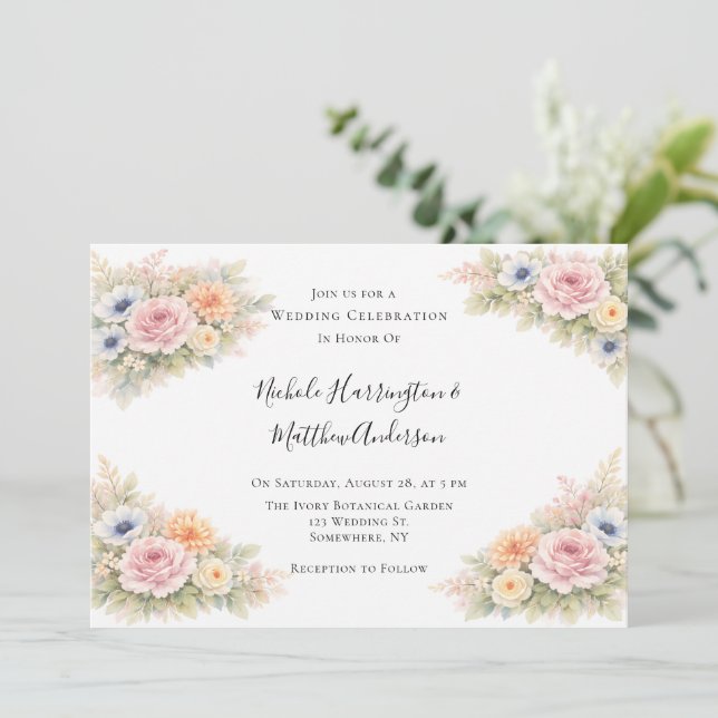 Invitation Soft Watercolor Floral Wedding Celebration (Debout devant)