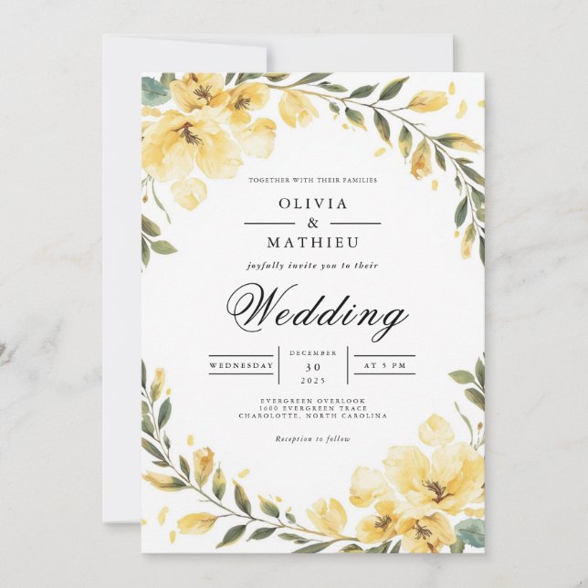 Invitation Soft Yellow Bloom Arch Wedding (Devant)