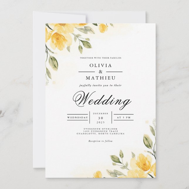 Invitation Soft Yellow Botanical Flourish Wedding (Devant)