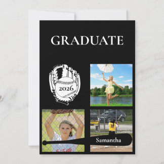 Invitation Softball 3 Photo Black Graduation