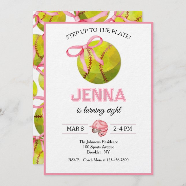 Invitation Softball Birthday (Devant / Derrière)