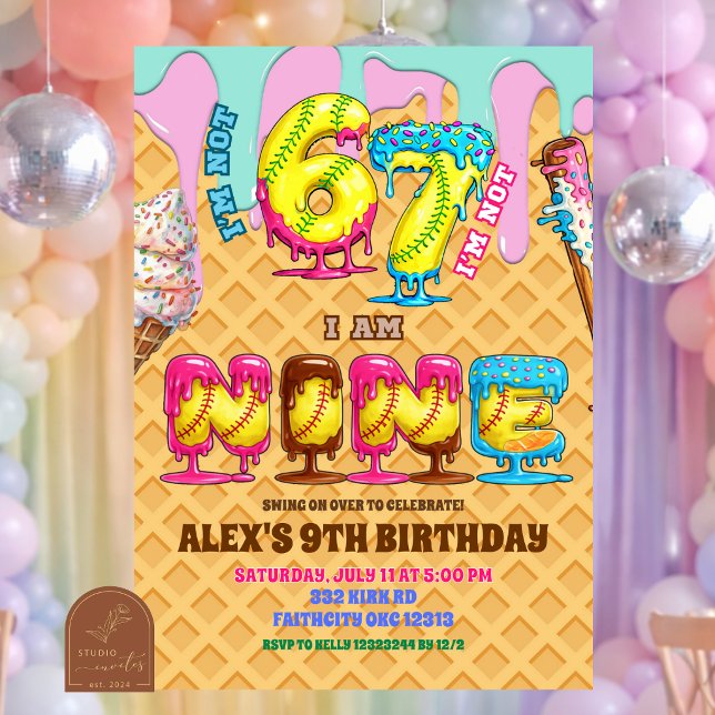 Invitation Softball Ice Ceam Drip Six Seven boy 9th Birt (Créateur téléchargé)