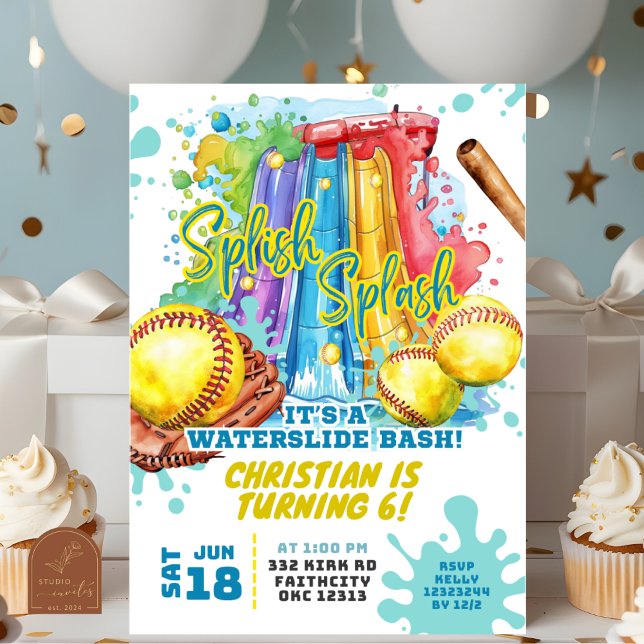 Invitation Softball Watertoboggan Pool Fête Anniversaire Invi (Créateur téléchargé)