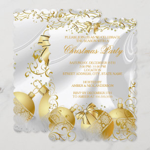 Invitation Soie blanche or Bow Bauble Noël fête