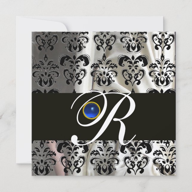 INVITATION SOIE DAMASSÉE NOIRE ARGENTÉE MONOGRAMME SAPPHIRE B (Devant)