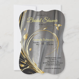 Invitation Soie d'argent et Fleurs dorées pour une Baby Showe
