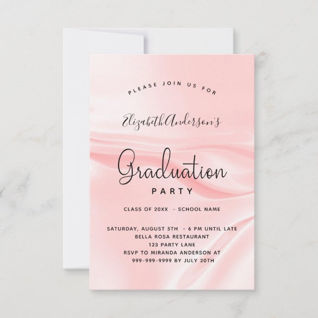 Invitation Soie de satin rose pâle pour la fête de graduation (Devant)