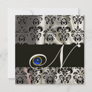 INVITATION SOIE D'OR NOIR DAMASK MONOGRAM SAPHIRE BLEU