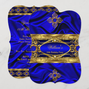 Invitation Soie élégante pierres précieuses or bleu royal fêt