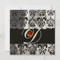 SOIE NOIRE BLANCHE DAMASSÉE MONOGRAMME RUBIS ROUG