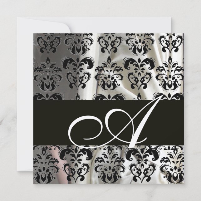 Invitation SOIE NOIRE ET BLANCHE DAMASSÉE MONOGRAMME Or (Devant)