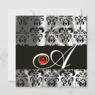 INVITATION SOIE NOIRE ET BLANCHE DAMASSÉE MONOGRAMME RUBIS RO