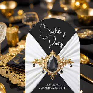 Invitation Soie perlée élégante pour anniversaire blanc noir 