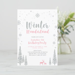 Invitation Soie, Pink Winter Wonderland Anniversaire de enfan