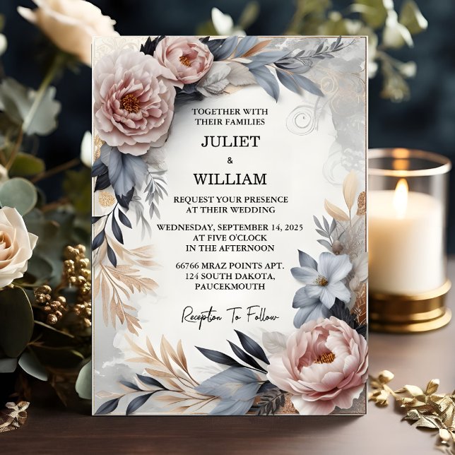 Invitation Soie rose Boho Peony Garden Dusty Rose Mariage (Créateur téléchargé)