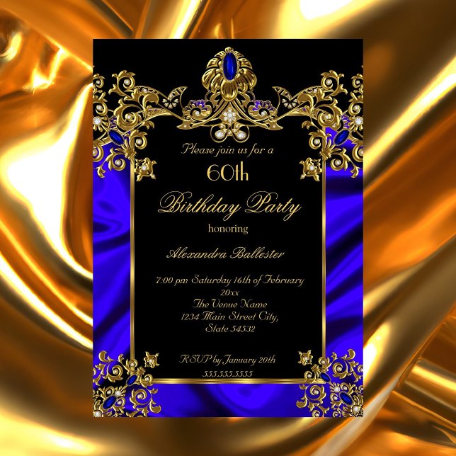Invitation Soie Soie 60e anniversaire Soie Ruby bleu or (Créateur téléchargé)