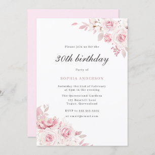 Invitation Soignée Blush Fleurs élégantes 30e fête d'annivers