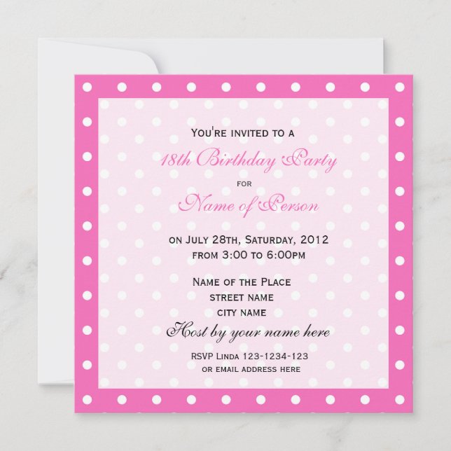 Invitation Soignée, douce poupée rose dix-huit anniversaire f (Devant)
