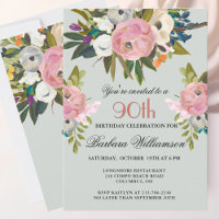 Soignée élégante peinte à la main Floral 90e fête