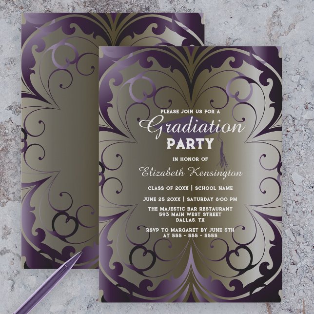 Invitation Soignée Ornate Deep Purple Graduation Party (Créateur téléchargé)