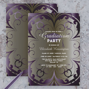 Invitation Soignée Ornate Deep Purple Graduation Party