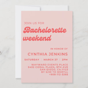 Invitation Soignée rétro pêche rose Bachelorette Party