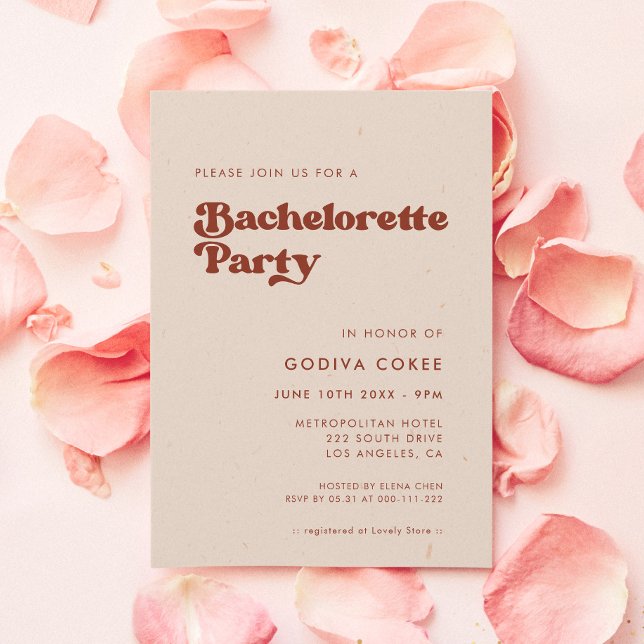 Invitation Soignée rétro pêche rose Bachelorette Party (Créateur téléchargé)