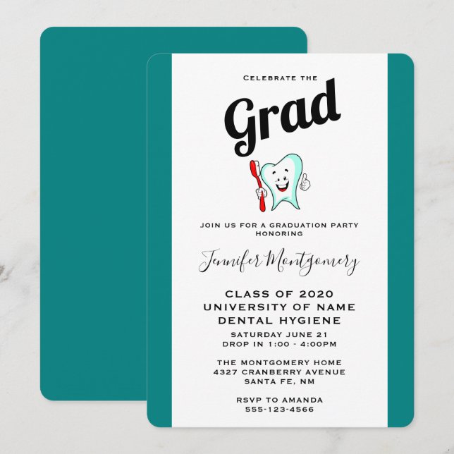 Invitation Soins Dentaires Dent Heureuse avec Remise de Bross (Devant / Derrière)