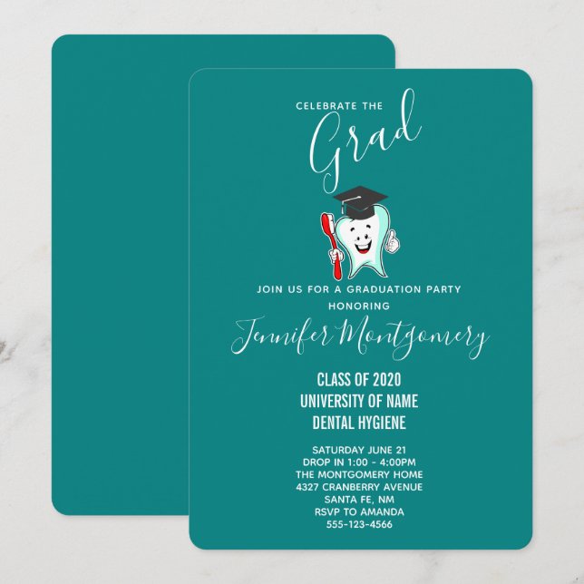 Invitation Soins Dentaires Dent Heureuse avec Remise de Diplô (Devant / Derrière)